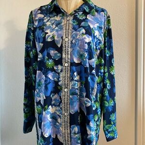 Y2K Vintage Floral Button-down Blouse Large